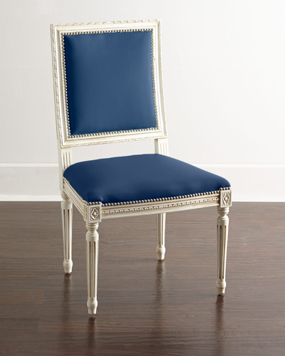 Massoud Ingram Cobalt Leather Chair, Set Of 2 In Blue