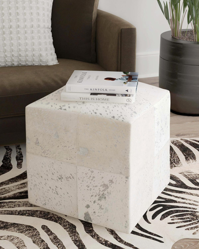 Butler Specialty Co Ronnie Hair On Hide Ottoman In Silver Spots