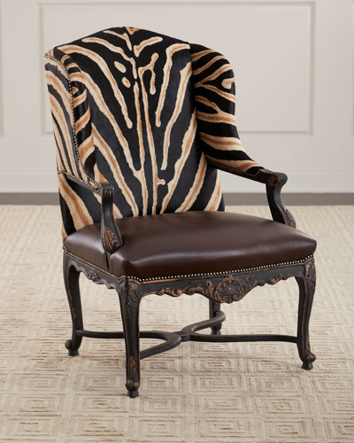 Old Hickory Tannery Tanese Zebra-print Hairhide/leather Wing Chair In Brown Zebra