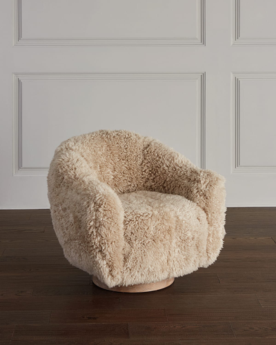 Interlude Home Simone Sheepskin Swivel Chair In Morel Taupe