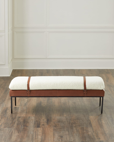 Regina Andrew Austin Leather And Boucle Bench In Brown/off White