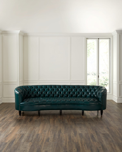 Old Hickory Tannery Lakeland Leather Tufted Sofa, 122" In Dark Turquoise