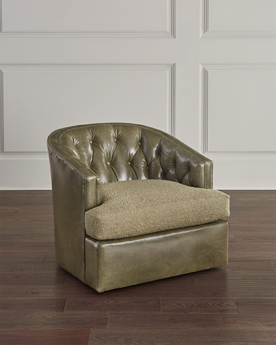 Massoud Verna Leather Swivel Chair In Green