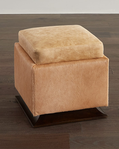 Massoud Glory Leather Ottoman In Neutral