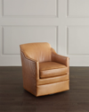 Massoud Harris Leather Swivel Chair In Neutral