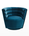 Jonathan Adler Maxime Club Swivel Chair, Varese Petrol In Dark Blue