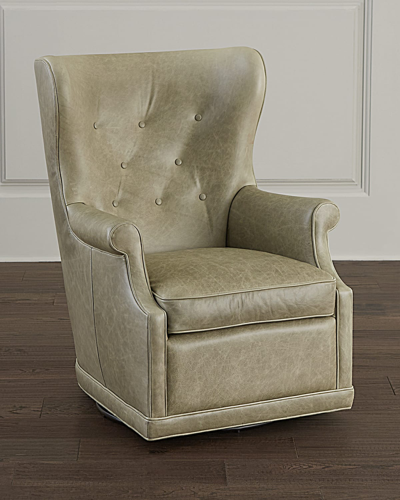 Hooker Furniture Mai Leather Swivel Wing Chair In Sage Green