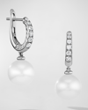 DAVID YURMAN PEARL AND PAVE DROP EARRINGS WITH DIAMONDS IN SILVER, 9MM, 0.6"L