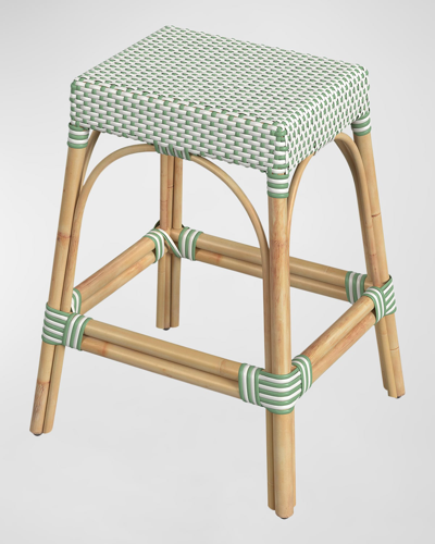 Butler Specialty Co Emery Rattan Counter Stool, 24.5" In White, Green