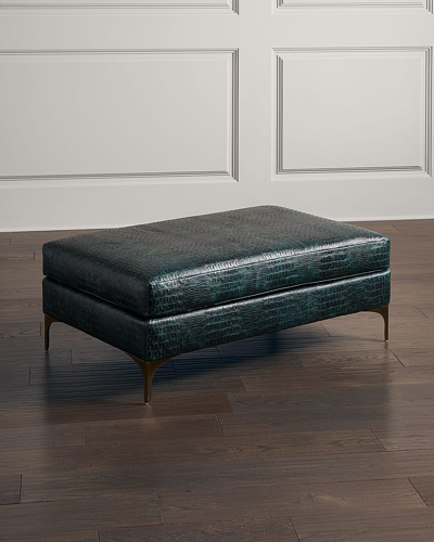 Massoud Martine Leather Ottoman In Teal