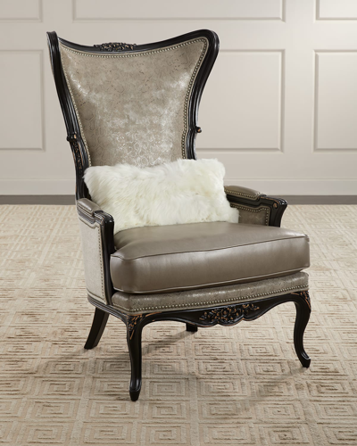 Massoud Adagio Leather Wing Chair In Taupe