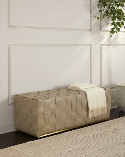 Arteriors Lakewood Woven Leather Bench, 54" In Taupe
