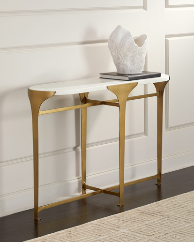 Arteriors Janine Console Table In White, Brass