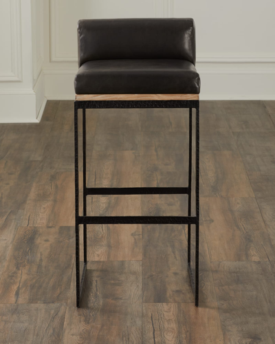Arteriors Marmont Leather 31" Bar Stool In Grey