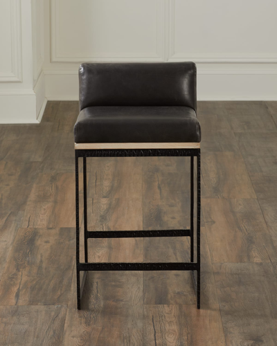 Arteriors Marmont Leather 25" Counter Stool In Grey