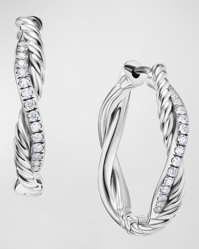 David Yurman Petite Infinity Hoop Earrings In Silver With Diamonds, 4mm, 0.68"l In White