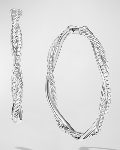 David Yurman Petite Infinity Hoop Earrings In Silver With Diamonds, 4mm, 1.65"l In Ss
