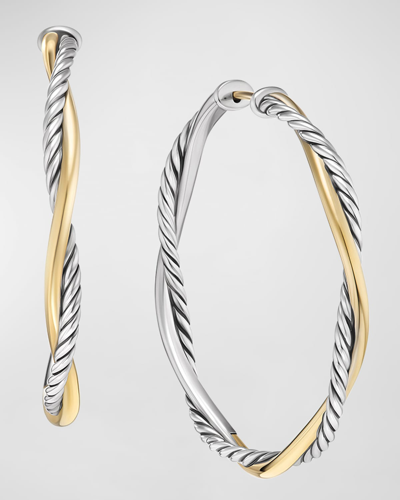 David Yurman Petite Infinity Hoop Earrings In Silver And 14k Gold, 4mm, 1.65"l In White
