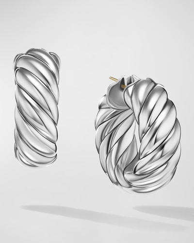 David Yurman Sculpted Cable Hoop Earrings In Silver, 9mm, 1"l In Ss