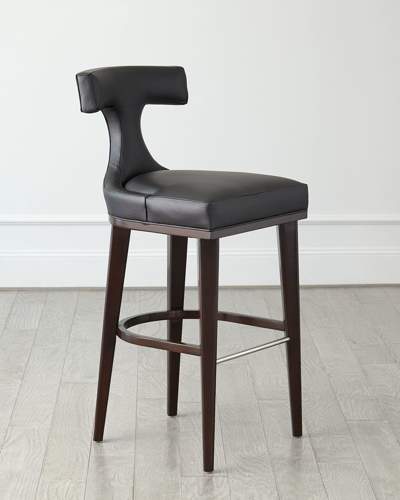 Michael Cf Chan For Global Views Anvil Leather Barstool, 31" In Black