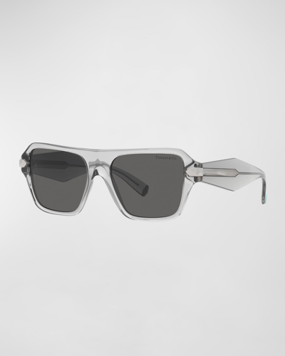Tiffany & Co Logo Engraved Square Acetate Sunglasses In Shiny Gunmetal