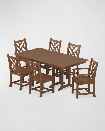 Polywood Chippendale 7-piece Farmhouse Dining Set In Teak