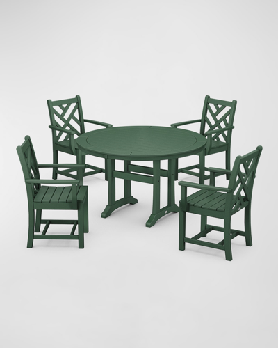 Polywood Chippendale 5-piece Nautical Trestle Dining Arm Chair Set In Green