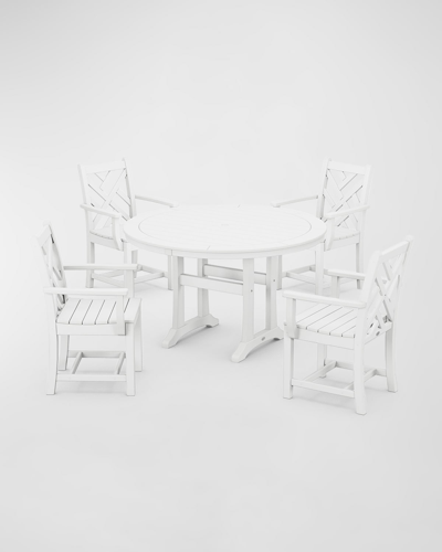 Polywood Chippendale 5-piece Nautical Trestle Dining Arm Chair Set In White