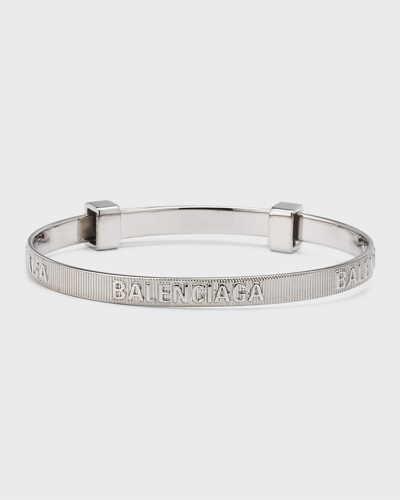 Balenciaga Logo Hoop Bracelet In 0918 Shiny Silver