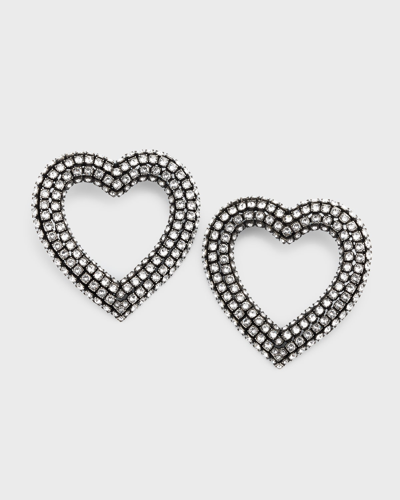 Balenciaga Embellished Heart Earrings In Antique Silver & Crystal