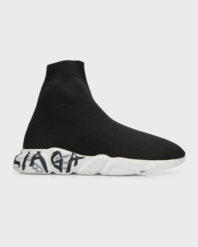 Balenciaga Kids' Speed Graffiti Recycled Knit Sneaker In 1091 Black/white