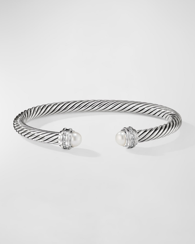 David Yurman Cable Bracelet With Gemstones And Diamonds In Silver, 5mm In Pearl