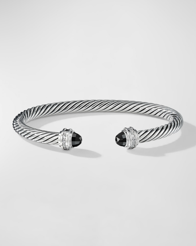 David Yurman Cable Bracelet With Gemstones And Diamonds In Silver, 5mm In Black Onyx