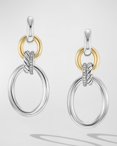 David Yurman Dy Mercer Earrings With Diamonds And 18k Gold In Silver, 2"l In White