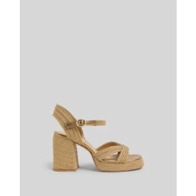 Castaã±er Valle Metallic Woven Block-heel Sandals In Gold