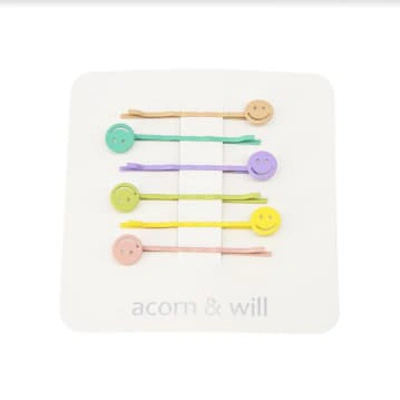 Acorn & Will Set Of Smiley Face Hair Clips In Multi