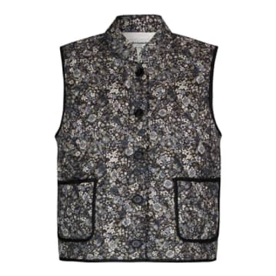 Anorak Lollys Laundry Cairo Waistcoat Gillet Quilted Padded Floral In Gray