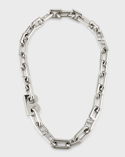 Balenciaga B Chain Thin Necklace, Silvertone In 0926 Shiny Silver