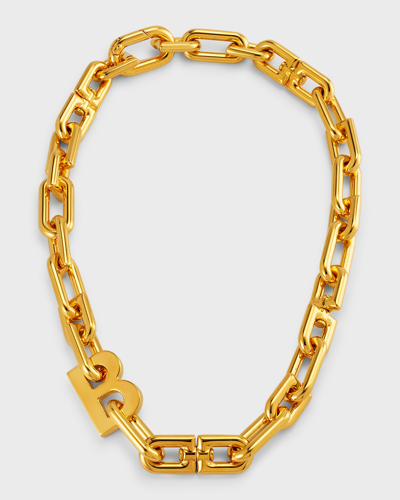 Balenciaga B Chain Thin Necklace, Golden In 0027 Shiny Gold