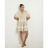 GREEK ARCHAIC KORI GREEK ARCHAIC KORI 2024 ALL OVER OLD PUFF SLEEVE SHORT DRESS IN WHITE AND GOLD