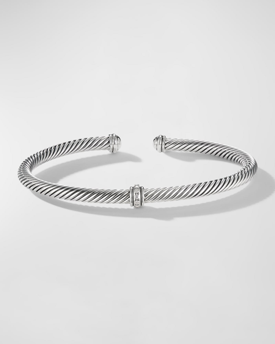 David Yurman Cable Station Bracelet With Diamonds In Silver, 4mm In White/silver