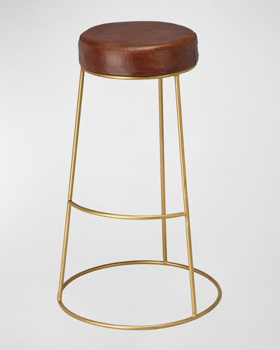 Jamie Young Henry Leather 30" Bar Stool In Brown, Gold
