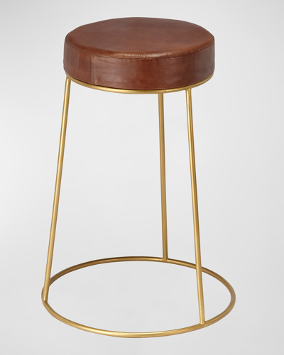 Jamie Young Henry Leather 24" Counter Stool In Brown, Gold