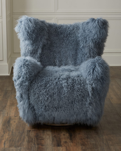 Massoud Aima Shearling Swivel Wing Chair In Steel