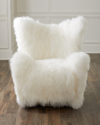 Massoud Aima Shearling Swivel Wing Chair In White