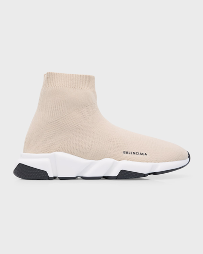 Balenciaga Kid's Two-tone Knit Sock Trainer Sneakers In 2911 Lt Beige/ Wh