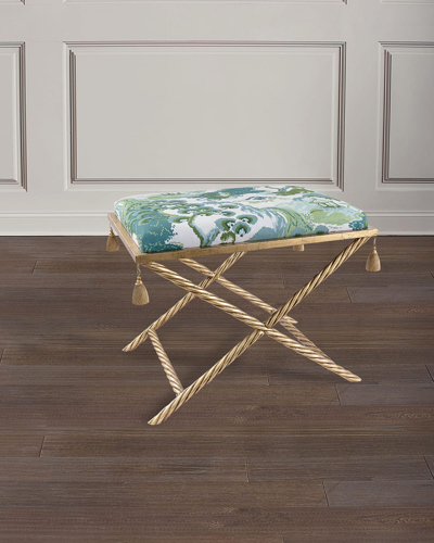 Port 68 Delfern Tasseled Gold Leaf Bench In Celadon Multi