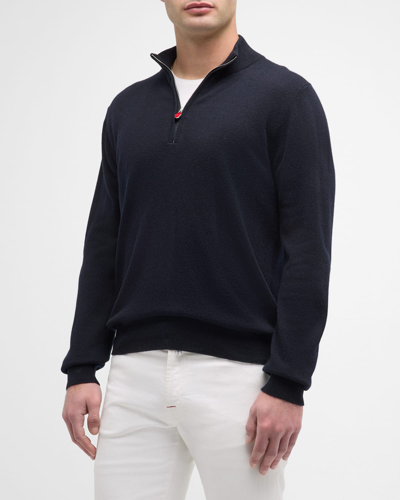 Kiton Men's Cashmere Quarter-zip Sweater In Navy