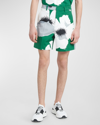 Valentino Garavani Printed Cotton Bermuda Shorts In Emerald/white