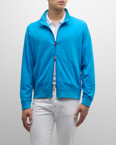 Kiton Men's Cotton Full-zip Sweatshirt In Aqua